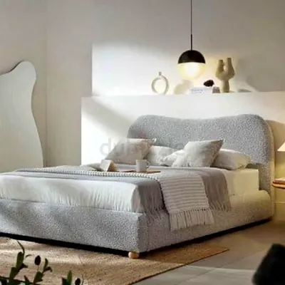 Modern Grey Boucle Upholstered Bed Frame