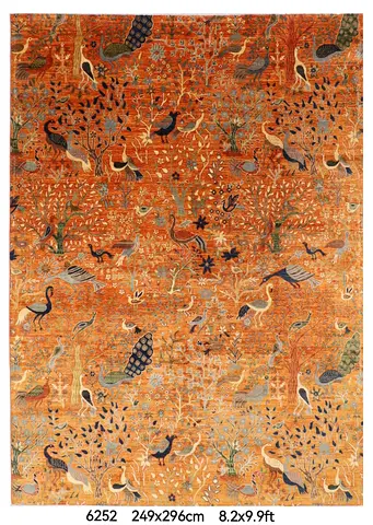 249 x 296 cm | 8'2 x 9'9 ft Birds Handmade Afghan Veg Dye Wool carpet