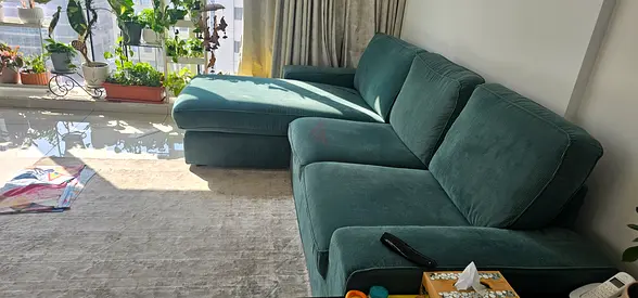 Comfortable L-shaped IKEA 3-seater Sofa with Chaise - Teal Fabric purchased 6 months back.