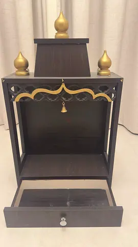 Wooden Pooja Unit Compact Wooden Prayer/Shelf with Drawer and Brass Accents