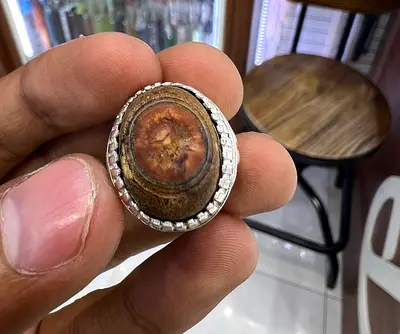 Vintage silver men's ring with large brown agate/stone — handmade look