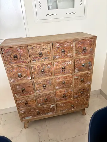 Carved Wooden Multi-Drawer Chest — Vintage Style Storage Cabinet