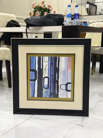 Framed Abstract Modern Art Painting - Blue & Neutral Tones