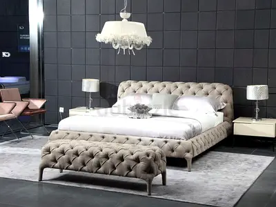 Luxurious Chesterfield Soft Dune Velvet Fabric Bed
