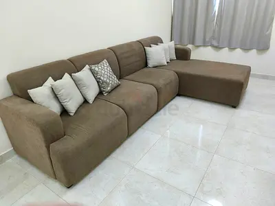 Modern L-Shape Sectional Sofa with Chaise, 248cm - Taupe/Brown, Good Condition