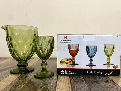 Glass Pitcher and Goblets Set (6 pcs) - Homeworks, Green