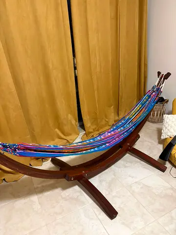 Vivere Solid Pine Wood Double Hammock + Stand – Good Condition (Only Used Indoors)