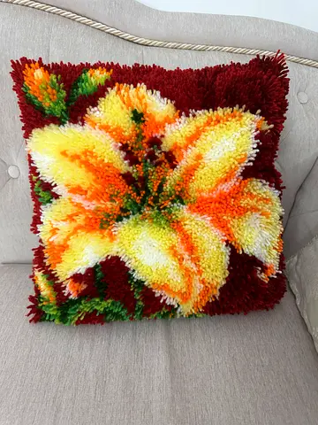Vintage Floral Latch Hook Cushion Pillow - Handmade Cozy Accent (with insert)