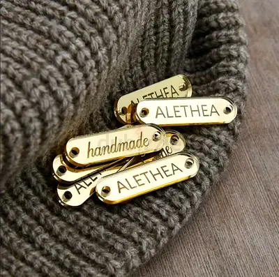 Gold-tone personalized metal name tags - small handmade labels (set)