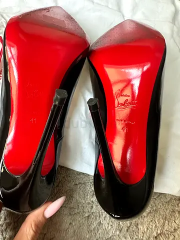 Louboutin Black Patent Leather High Heels with Signature Red Soles (Size 41). Used 3 times