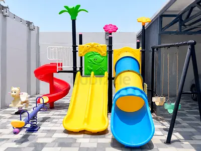 Outdoor Kids Playset with Slides, Tunnel, Swings and Seesaw - Good Condition
