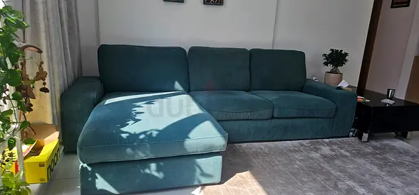 Comfortable L-shaped IKEA 3-seater Sofa with Chaise - Teal Fabric purchased 6 months back.