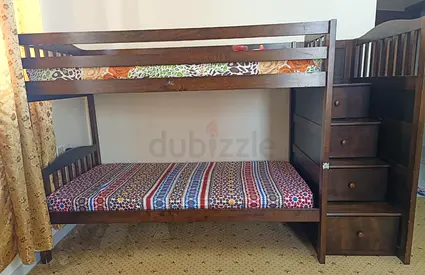 Solid wood bunk bed with storage stairs - good condition