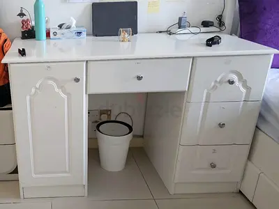 White Study Table with Large Storage Cabinet | Detachable Top Unit | AED 100