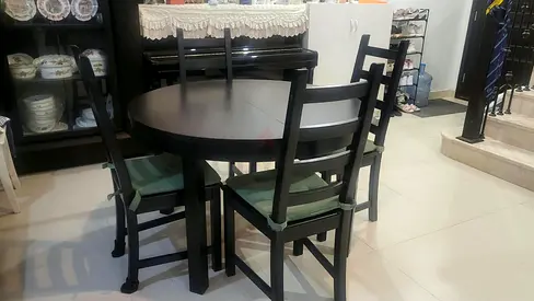 Solid wood round dining table with 4 chairs - dark finish