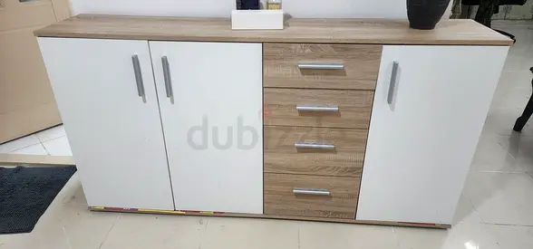 Cabinet with 3-door and 4-drawers  melamine white natural sideboard Good condition price negotiable