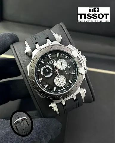 Tissot Men’s Chronograph Watch – Black Dial – Black Rubber Strap