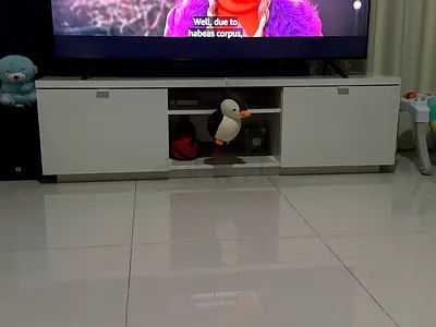 White low TV cabinet / entertainment unit - modern minimalist