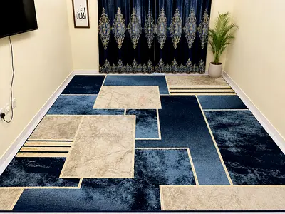 Blue geometric modern area rug - good condition