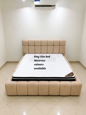 King Size Upholstered Bed with Padded Headboard - Beige