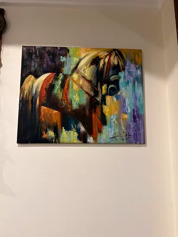 Abstract colorful canvas painting — framed wall art, good condition