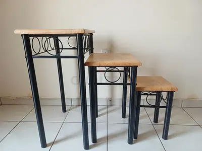 Set of 3 Nesting Side Tables with Wood Tops and Black Metal Frames