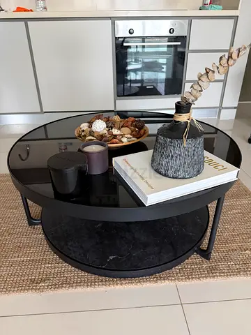 Coffee table, anthracite marble effect/black glass