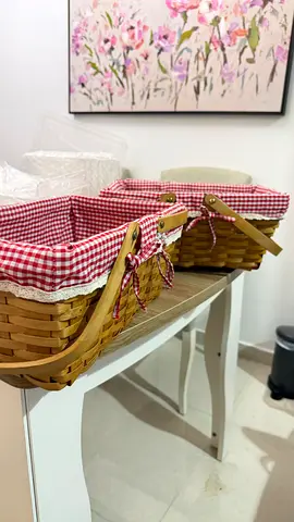 Pair of Woven Picnic/Bread Baskets with Red Gingham Liners
