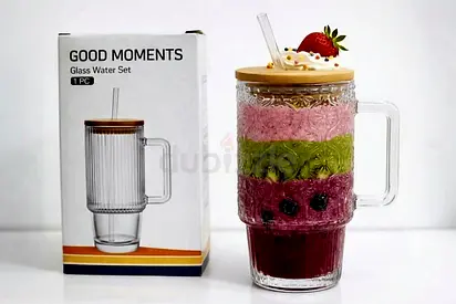 Good Moments Glass Water Set with Lid and Straw - 1pc, New