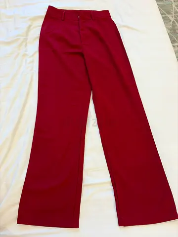 Maroon women's high-waist straight trousers - size S