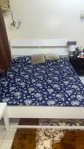 White wooden double bed frame with headboard - good condition