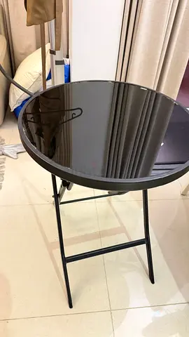 Black Round Folding Side Table with Glass Top