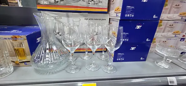 Glass decanter and wine glasses set of 6pcs and 1 pc of jar - clear crystal look