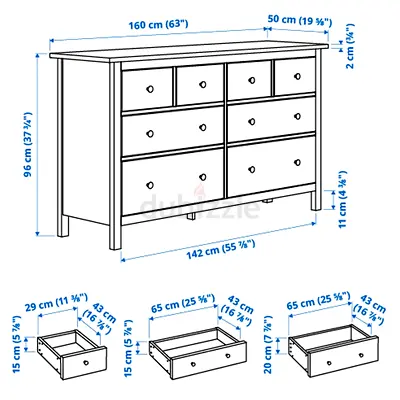 IKEA 8-drawer Dresser / Chest - Solid Storage, White (160x96 cm)