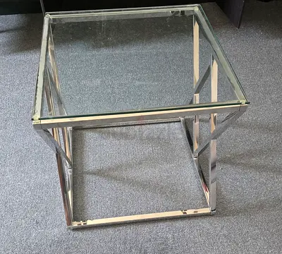 Glass Top Chrome Side Table - Square Accent Table