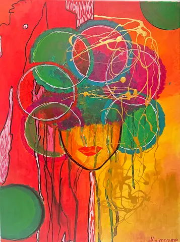 Original Abstract Portrait Painting on Canvas — Signed 'Mnimosyne’ hand painted