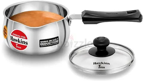 Hawkins 1 Litre Tpan, Stainless Steel Tea Pan with Glass Lid, Induction Sauce Pan, Chai Pan,