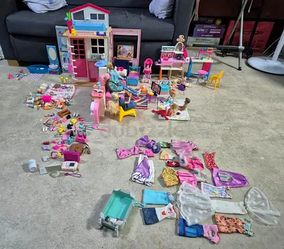 Barbie / Dollhouse Playset Bundle with Furniture, Accessories and Dolls