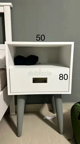 White bedside table with drawer - good condition