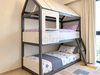 Loft-style Kids Bunk Bed with Ladder - Grey & White. Good Condition .