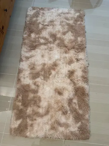 Soft Fluffy Runner Rug - Light Beige/Brown Marble Pattern