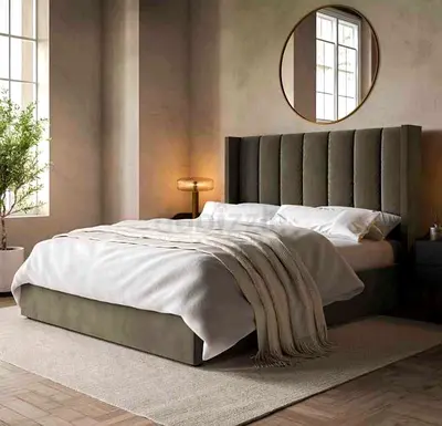 Upholstered King Bed with Tall Padded Headboard