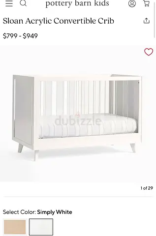 White Convertible Baby Crib - Sloan Acrylic Style (Pottery Barn Kids)