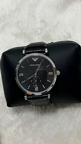 Emporio Armani men's black leather strap watch - classic dress watch