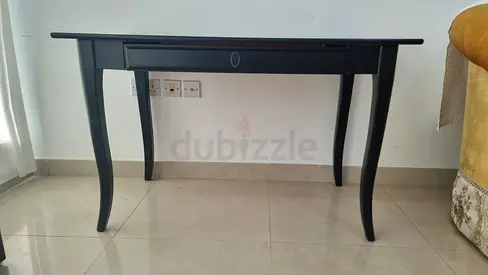 Black Wooden Writing Desk with Curved Legs - Good Condition