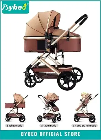 BYBEO 3-in-1 Luxury Pram Stroller - Bassinet, Seat & Reversible Modes
