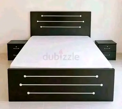 Queen size wood bed frame with two matching nightstands - dark finish