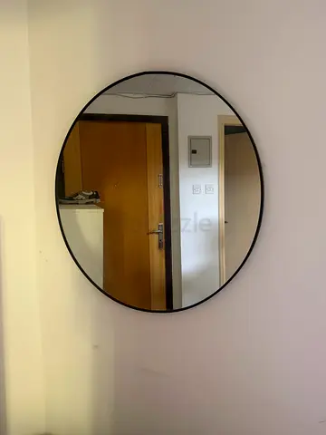 Round Wall Mirror with Thin Black Frame - 60cm