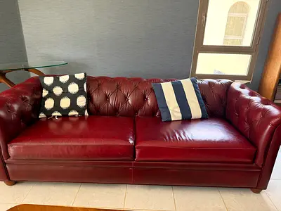 Pottery Barn chesterfield Genuine burgundy leather 3-piece sofa set