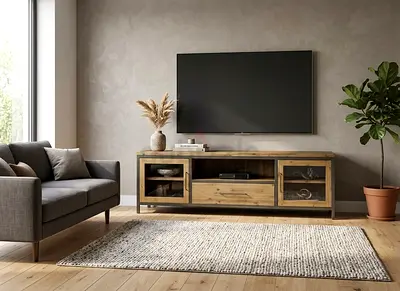 Moreno 100% plasma Solid Wooden TV Unit - walnut Finish (220 cm)